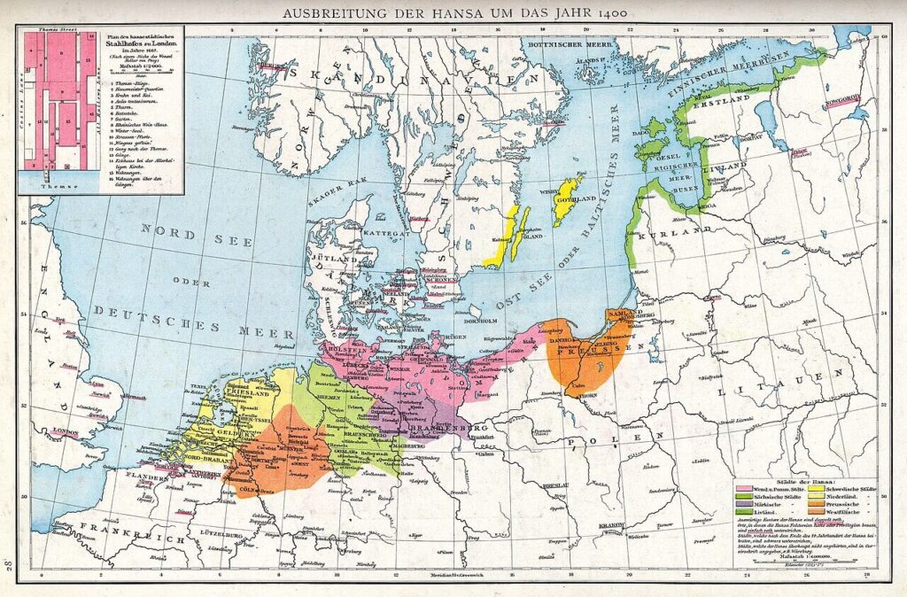 Karte mit der Ausbreitung der Hanse